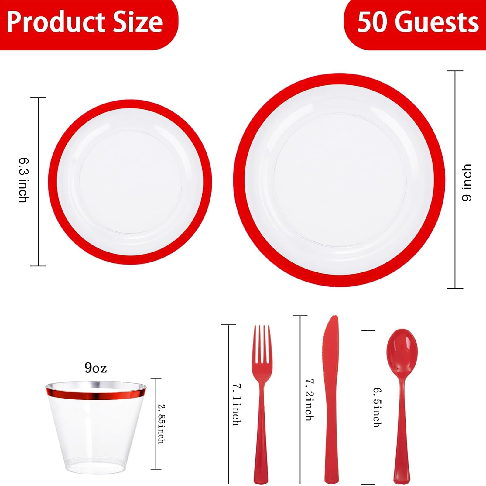 Liacere 350Pcs Clear And Red Plastic Plates New Year Plates And Napkins For 50Guests Plastic Dinnerware Set:100 Red Disposable P