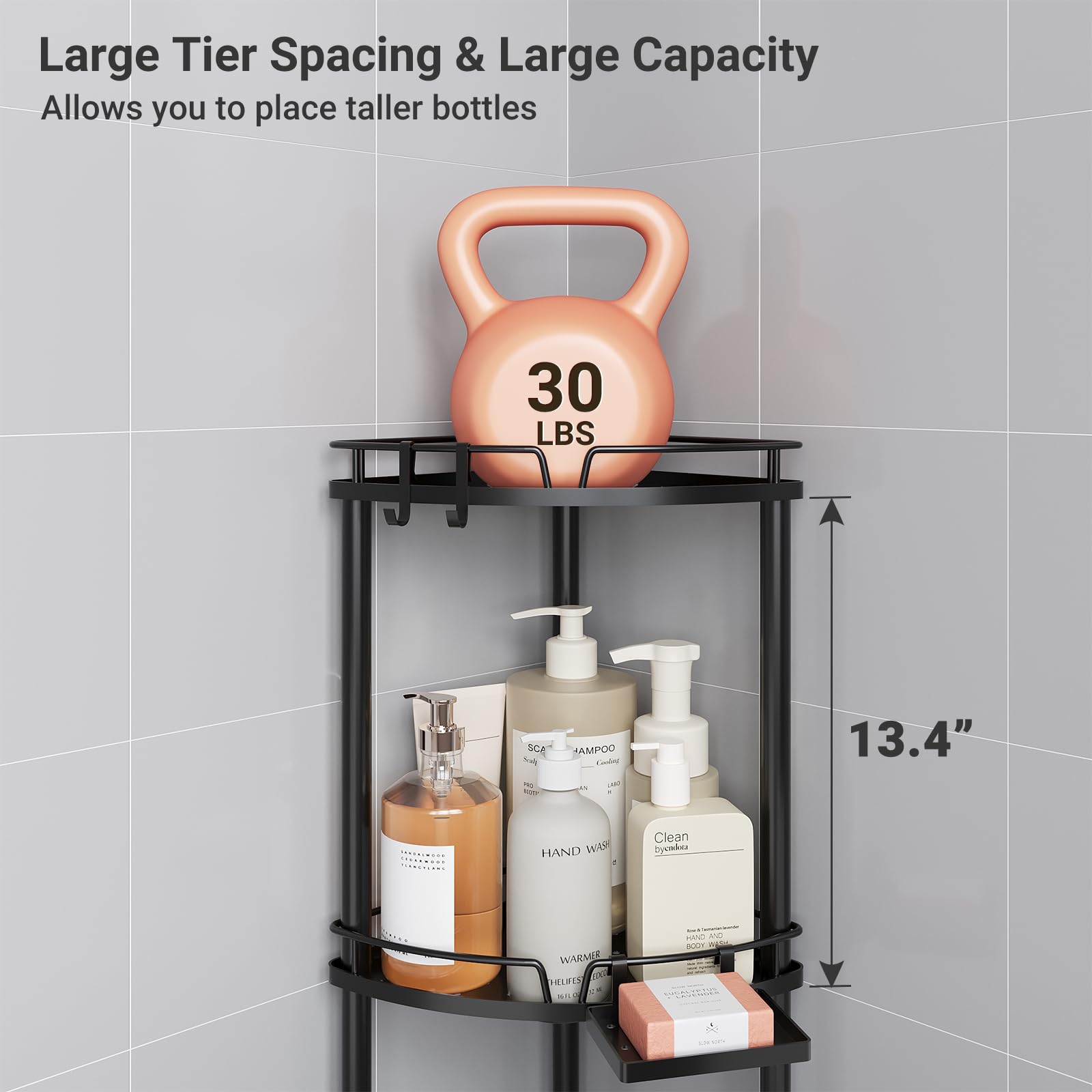 Elyken Corner Shower Caddy Standing, 3 Tier Rustproof Metal Shower Organizer With Soap Holder, Floor Shower Corner Shelf Rack St
