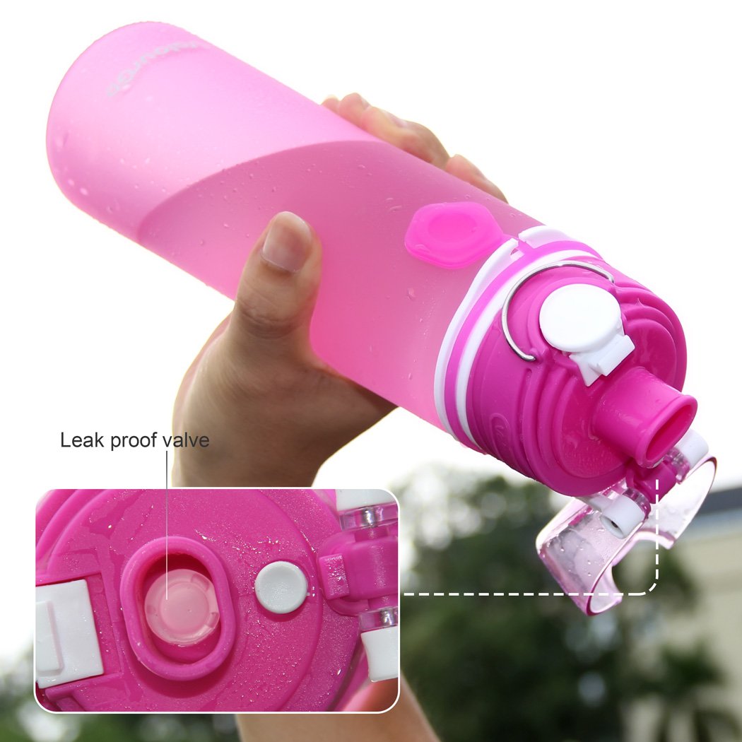Valourgo Collapsible Water Bottle, Silicone Foldable With Leak Proof Valve Bpa Free - Pink 21 Oz