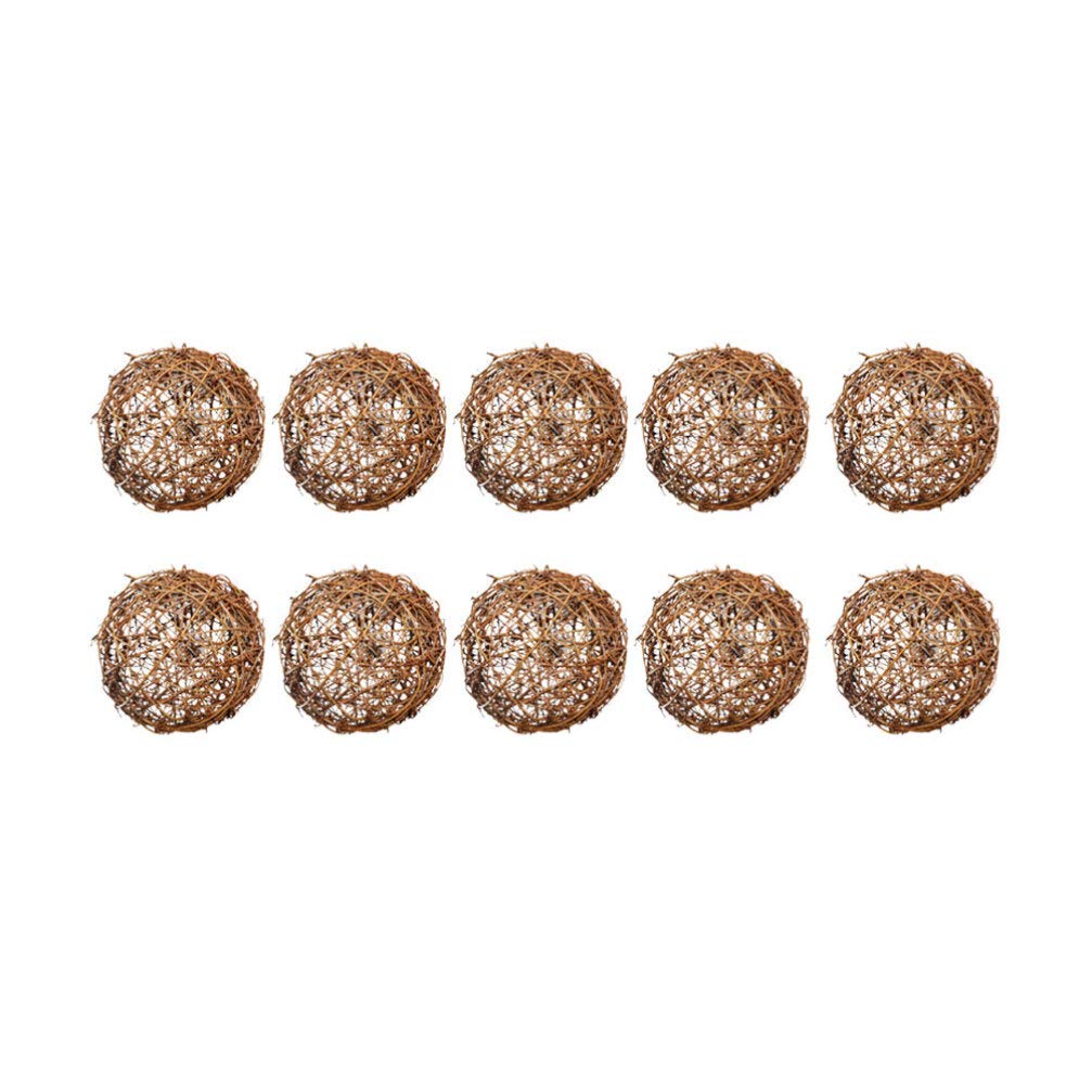 10pcs Wicker Rattan Balls Natural Grapevine Ball Christmas Tree Ball Ornament Parrot Bird Chew Toys for Christmas Party Garden W