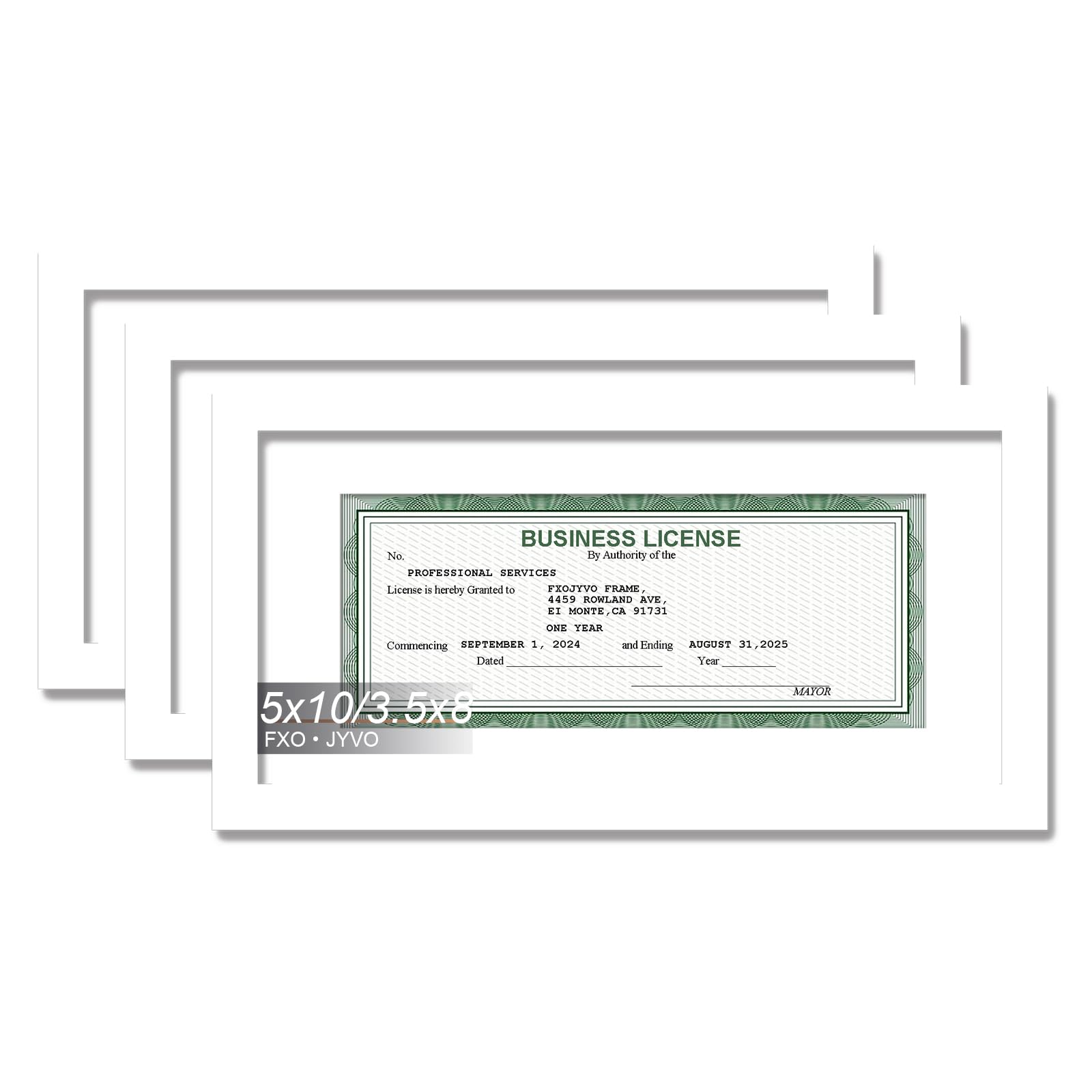 Fxojyvo White 5 x 10 Frame Set of 3, Display Business License 3.5x8 with Mat or Picture 5x10 Without Mat Desktop or Wall for Lic
