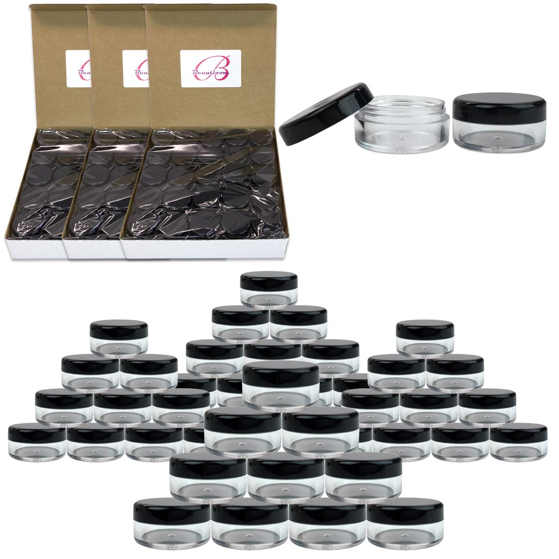 Beauticom 5G/5Ml Round Clear Jars With Black Lids For Beads, Gems, Glitter, Charms, Small Arts And Crafts Items (Quantity: 200Pc