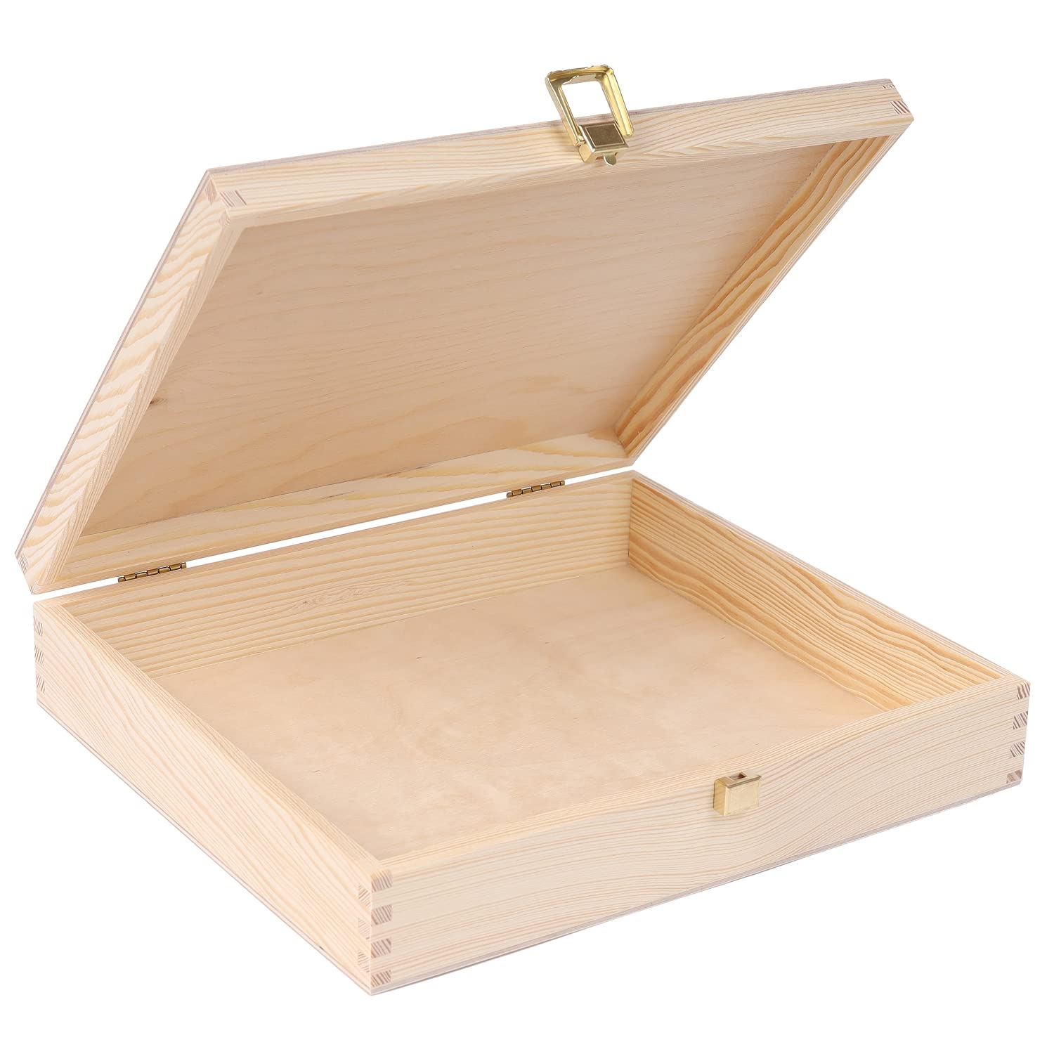 Creative Deco Wooden Storage Box Unpainted Plain | 11.41 X 9.84 X 2.55 In | Golden Latch & Lid | Perfect For Storing Valuables &