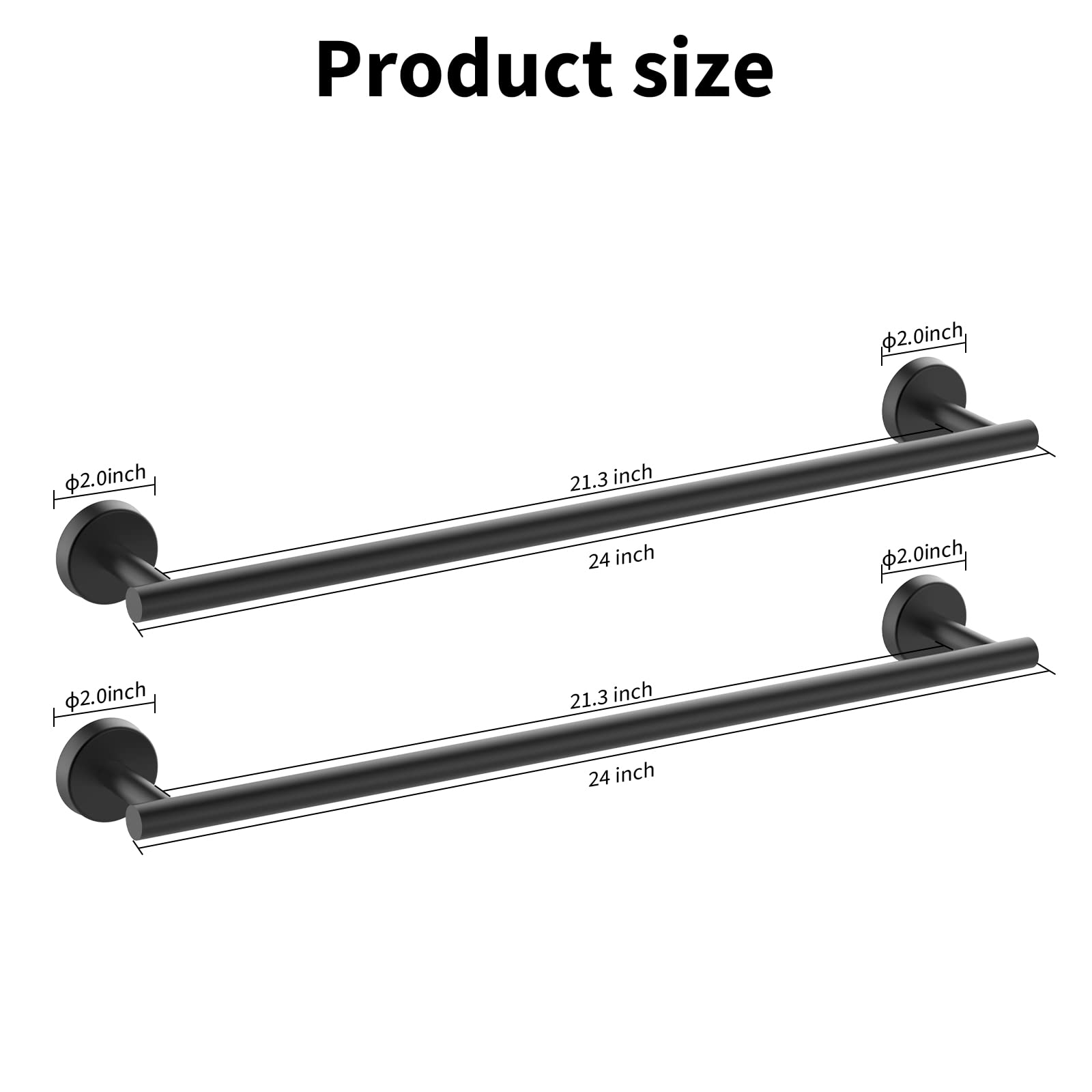Cilee 2 Pieces Matte Black Bathroom Towel Bar  24 Inch Double Towel Racks Bathroom Towel Holder Towel Hanger for Bathroom Stainless Steel Wall Mount