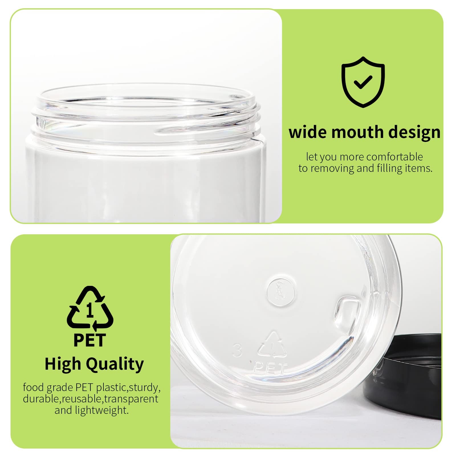 48 Pack 120Ml 4 Oz Empty Clear Plastic Jars With Black Lids, Refillable Round Containers For Slime,Beauty Products, Powder, Crea