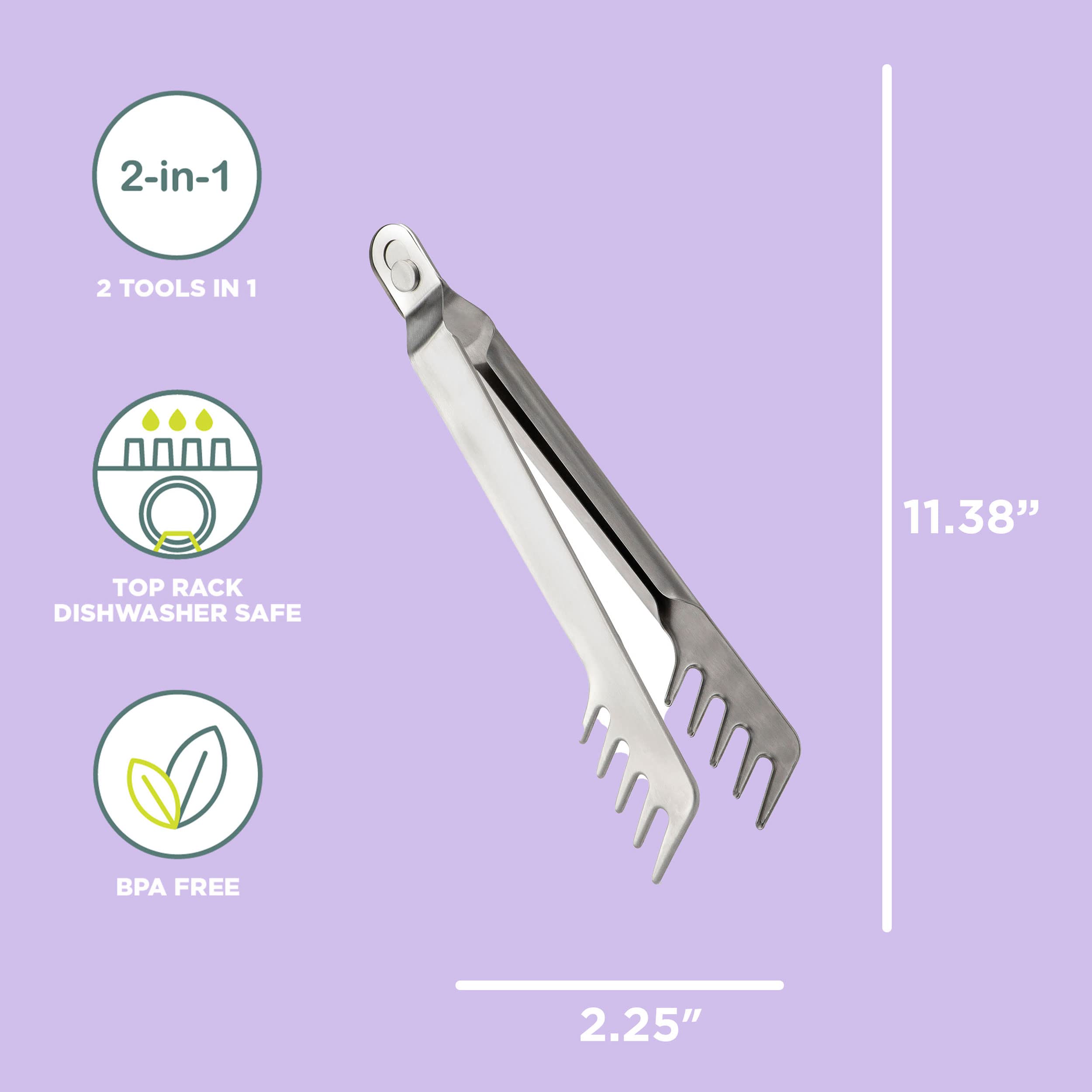 Chef'N Meat Shredding Tongs, Wide, Textured Tines, Grey