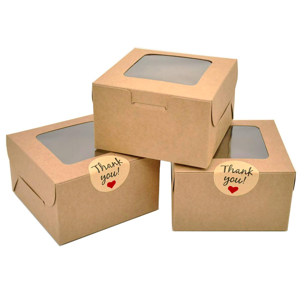 Linshry 50 Pack Brown Bakery Boxes, 4X4X2.5 Inches Small Pastry Treat Boxes With Window Gift Packaging Boxes For Cookies, Pastri