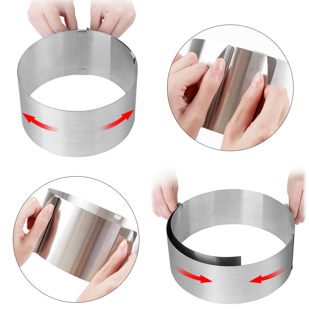 Meichu Adjustable Cake Ring 2 Pack, 6 To 12 Inch Stainless Steel Mousse Cake Mold Ring With Scaling For Kitchen Diy Pastry, Squa