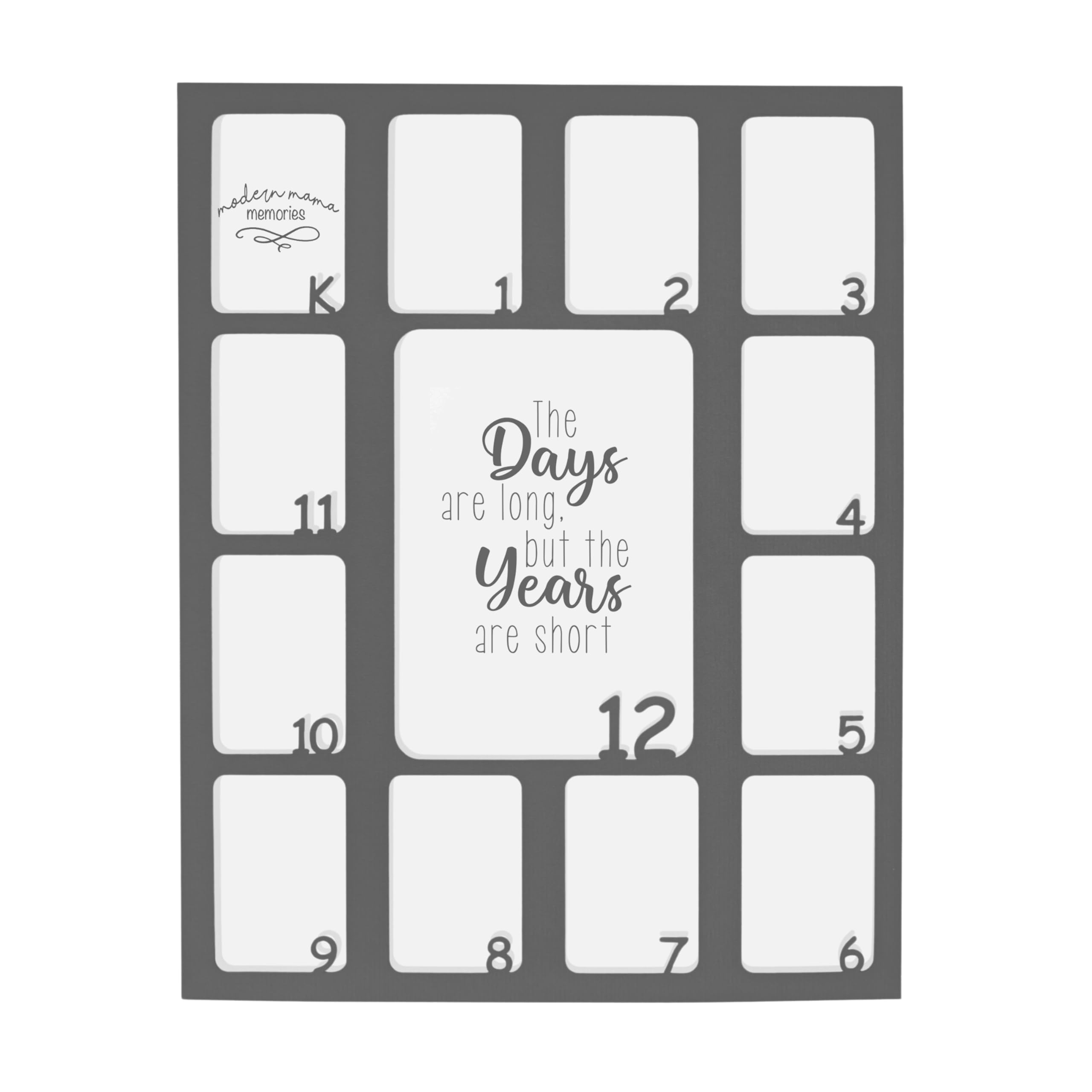 Modern Mama Memories Grey Mat K-12 School Photo Frame Mat - Fits Any 11x14 Frame, Holds 13 Photos - Graduation