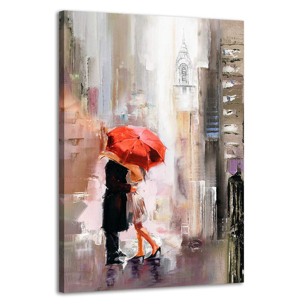 Ruishi Modern Romantic Canvas Prints Wall Art New York Cityscape Painting Pictures Lovers With Red Umbrella For Bedroom Living R