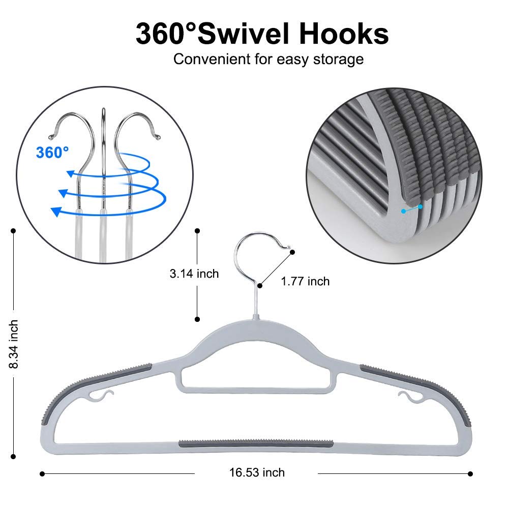 Plastic Hangers 50 Pack Heavy Duty Dry Wet Clothes Hangers with Non-Slip Pads Space Saving 0.2 '' Thickness Super Lightweight Organizer