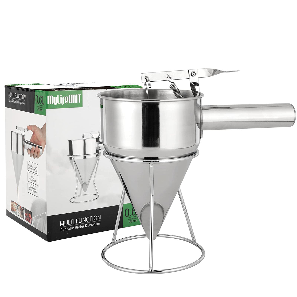 Mylifeunit Pancake Batter Dispenser, Stainless Steel Funnel Cake Dispenser With Stand