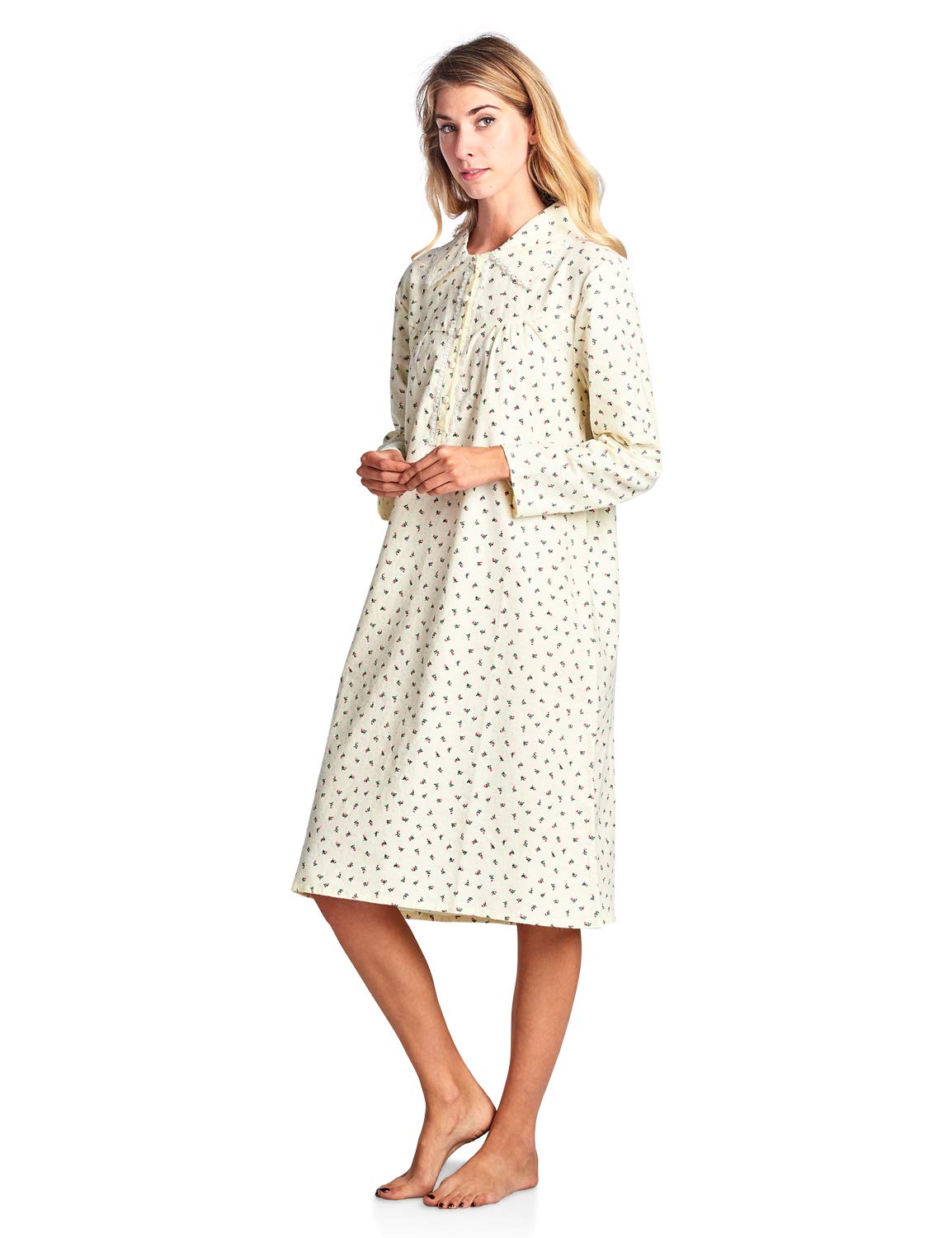 casual Nights Womens Flannel Floral Long Sleeve Nightgown - Yellow Pink - Large