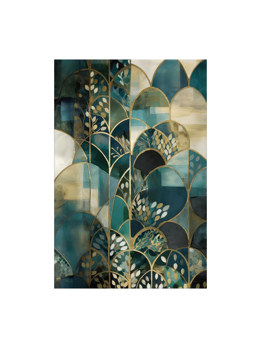 999Store Abstract Green And Gold Canvas Art With Geometric Patterns - Modern Wall Decor For Stylish Homes(24X36 Inch_ Canvas) Fl