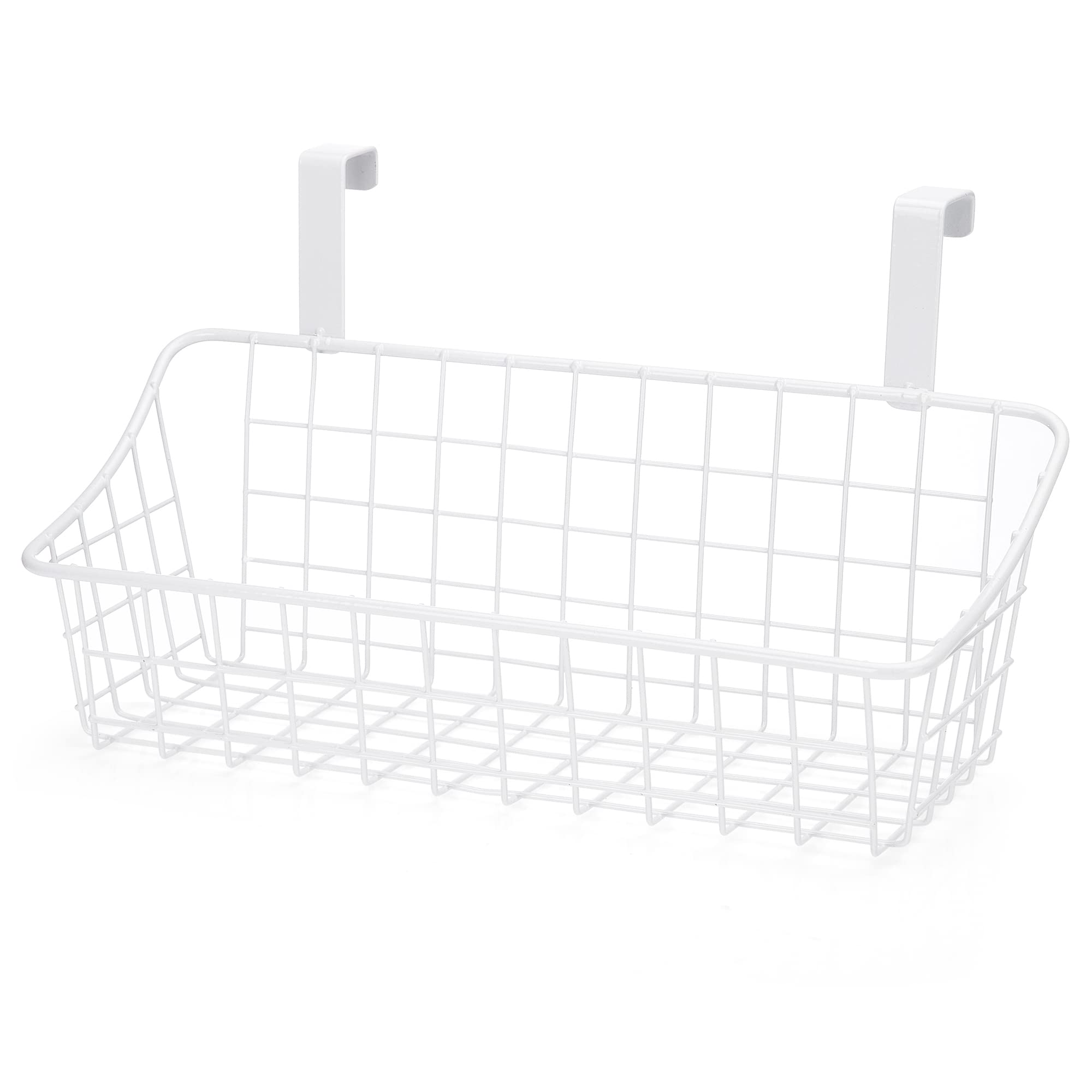 Lelecat White Basket With Hook Grid Storage Basket, Hang It Behind A Door Or On A Railing,Over The Cabinet Door,1 Pack