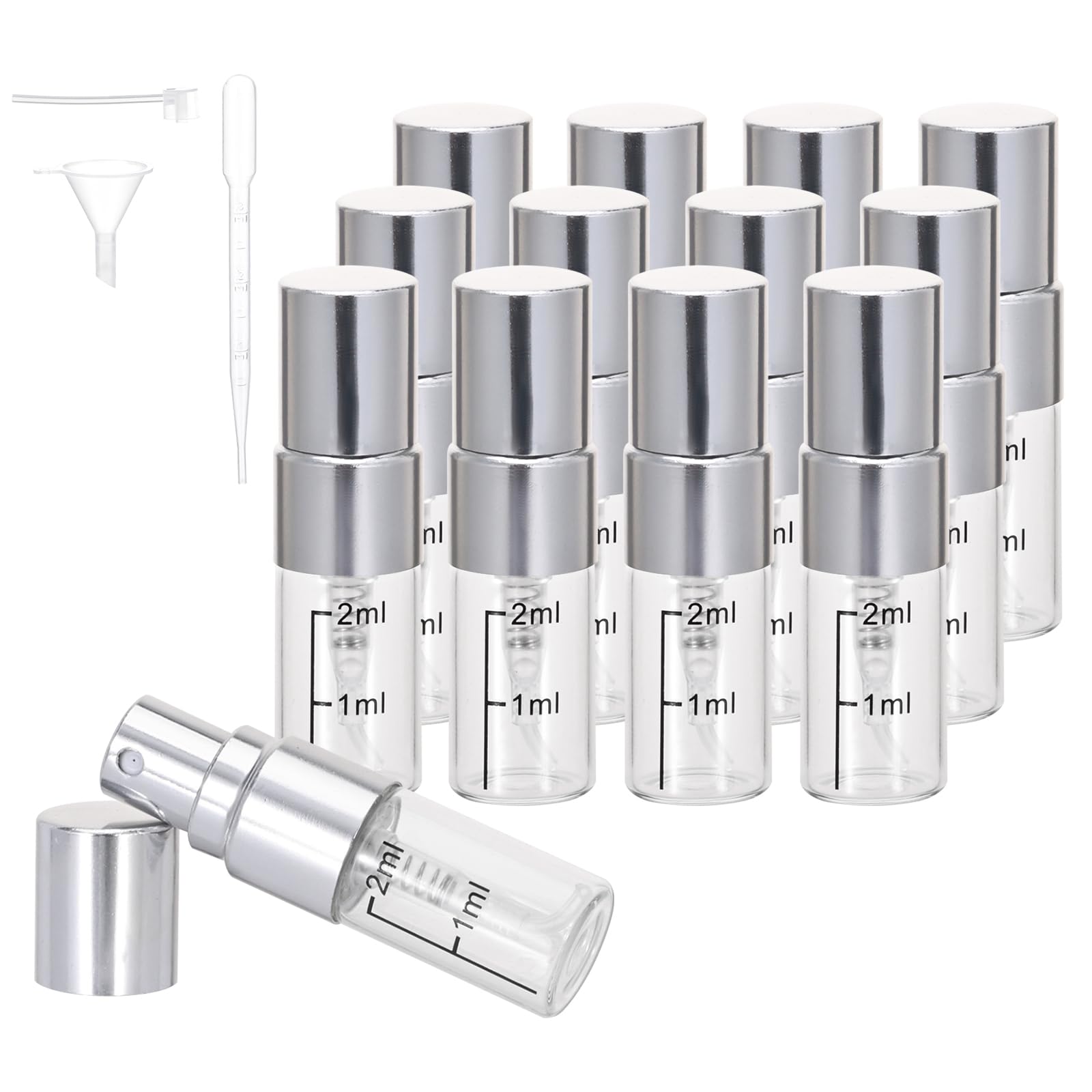 Beomeen 12Pcs 2Ml Clear Glass Perfume Travel Refillable Spray Bottles, Mini Perfume Bottle Empty, Portable Cologne Atomizer Spra