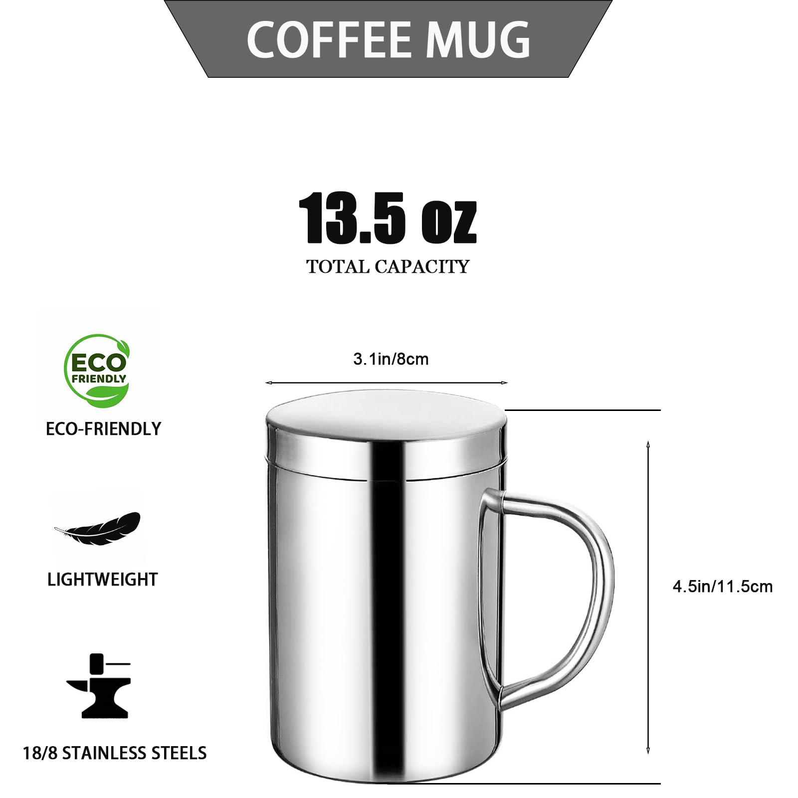 Dashther 13.5 Oz Stainless Steel Double-Walled Metal Mugs - Insulated Coffee & Tea Cup With Lid And Handle For Camping And Every