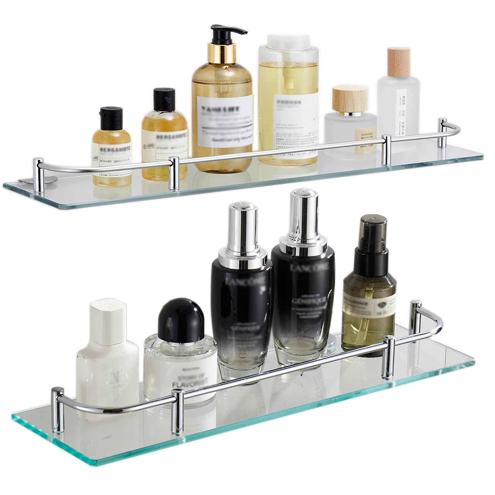 Koilria Glass Bathroom Shelf, Glass Shower Shelves For Bathroom Rectangular Tempered Glass Floating Shelves For Wall With 304 St