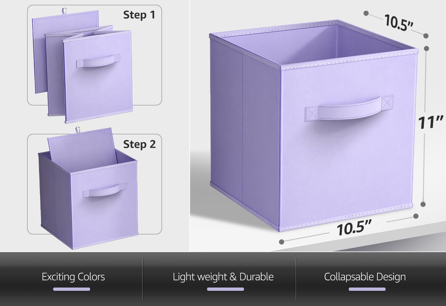 Sorbus 11 Inch Fabric Storage Cubes - Sturdy Collapsible Storage Bins & Handle - 6 Foldable Baskets For Organizing Clothes, Toys