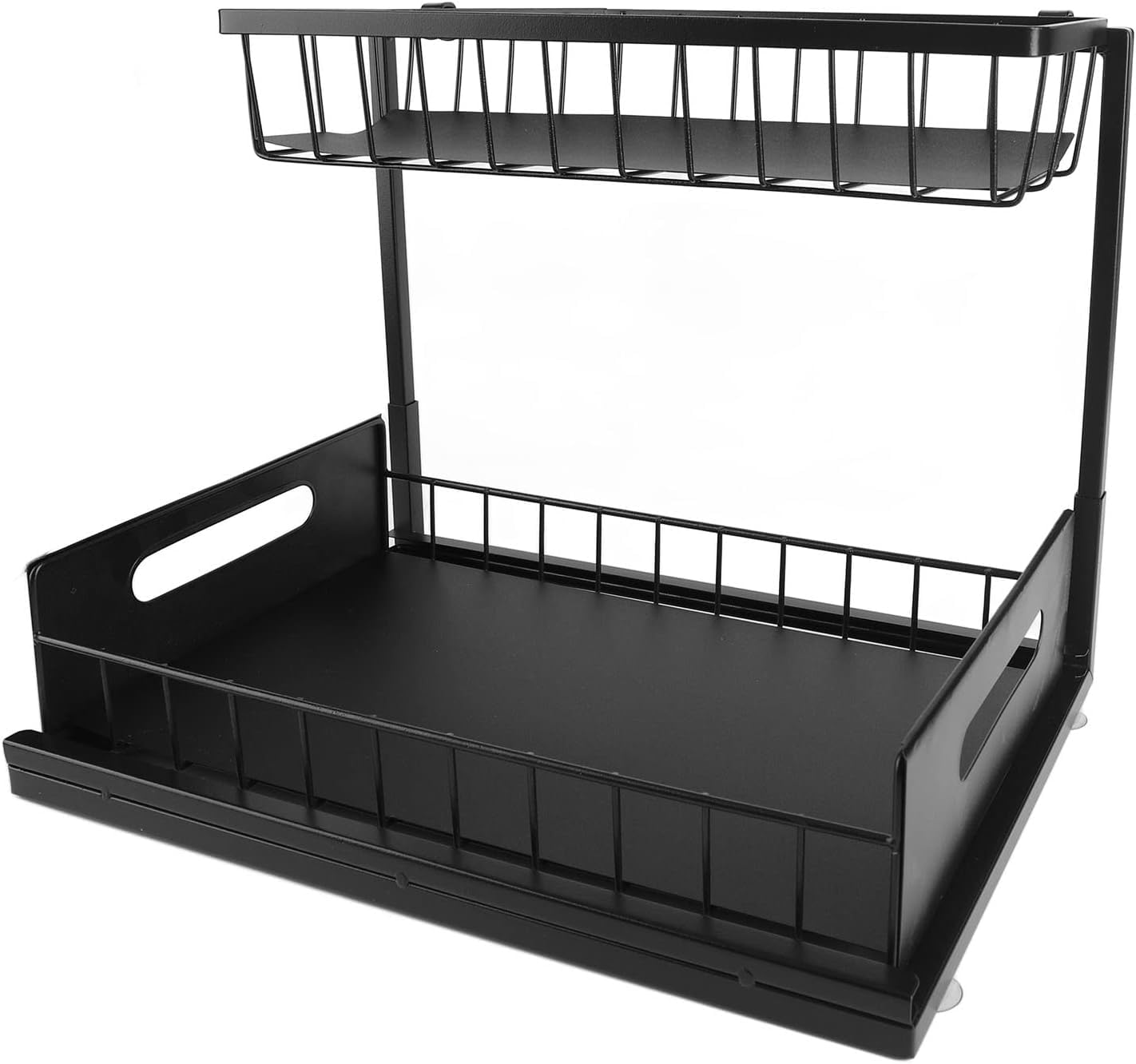 Kitwe Under Sink Storage Organizer 2 Tier Sliding Cabinet Shelf, Heavy Duty Metal Pull Out Basket Organizer for Kitchen Bathroom