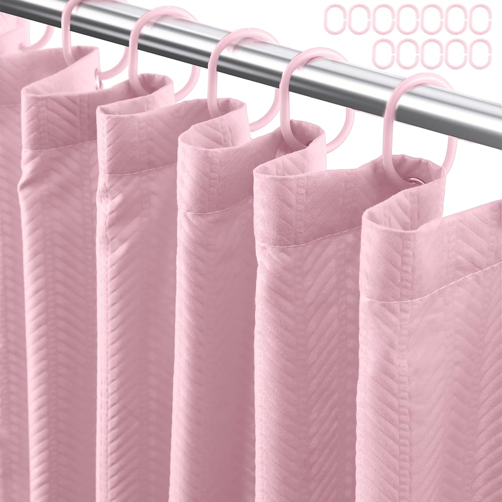 Eazzier Bath Lady Pink Fabric Shower Curtain Or Liner - Waffle Weave Textured Thin Cloth Shower Curtains For Bathroom, Light Wei