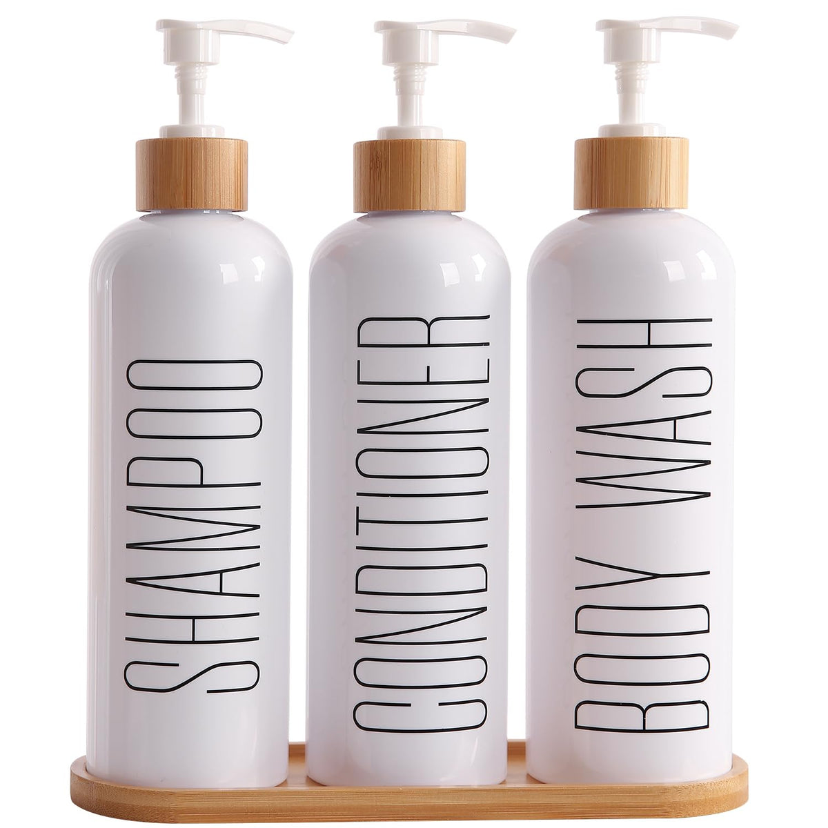 Prus Waso Shampoo And Conditioner Dispenser, Contains Shampoo Conditioner Body Wash Dispenser. Shower Soap Dispenser With Bamboo