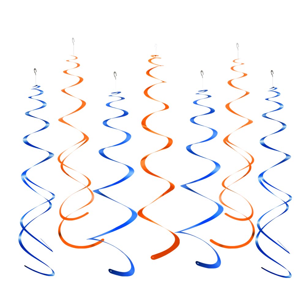 Mowo Orange And Royal Blue Foil Swirl Hanging Decoration For Birthday Graduation New Year Halloween Party Supplies,Pack Of 20