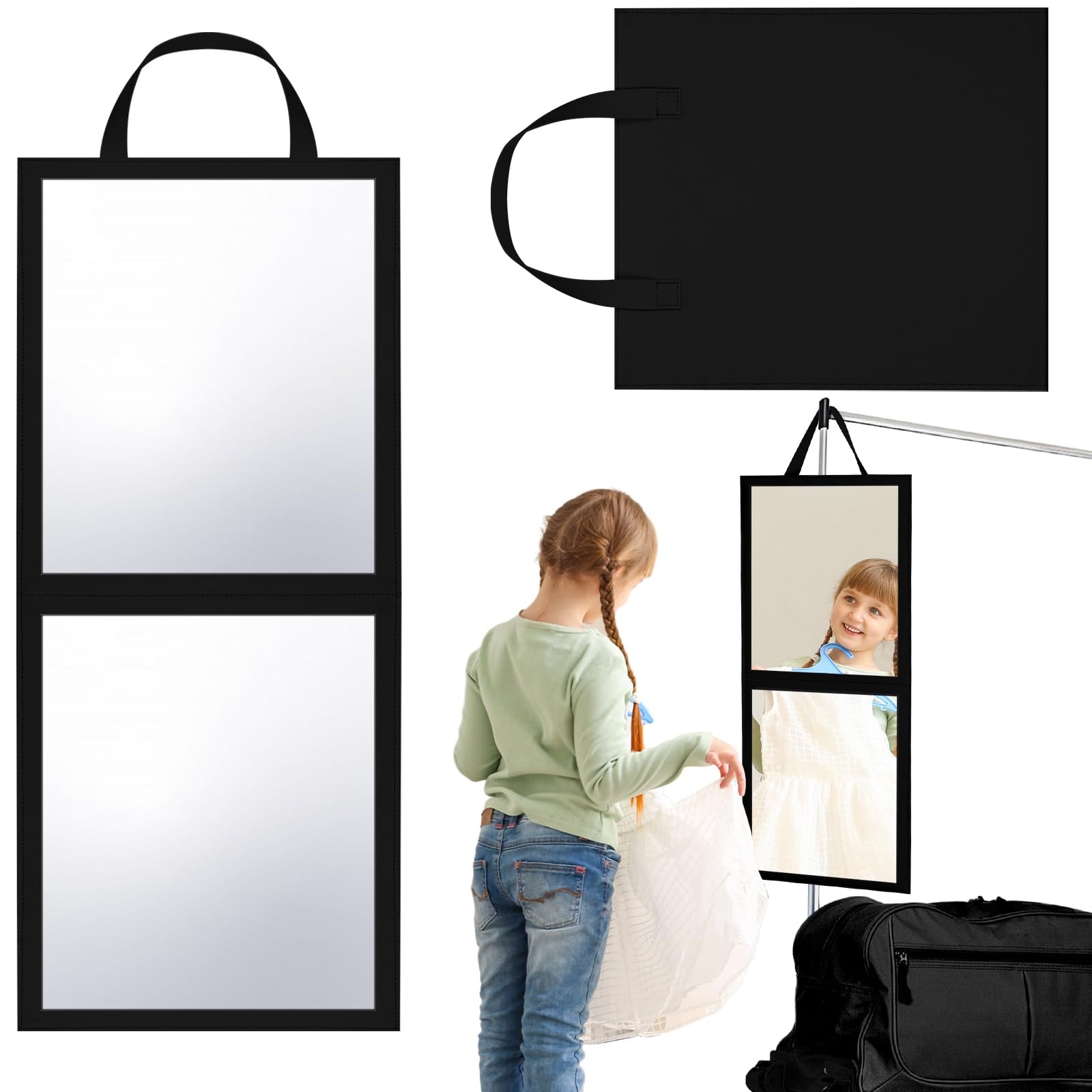 GlikCeil Foldable Portable Full Length Mirror for Dorm Dance Backstage Camping Travel Hanging Folding Makeup Body Mirror for Dan