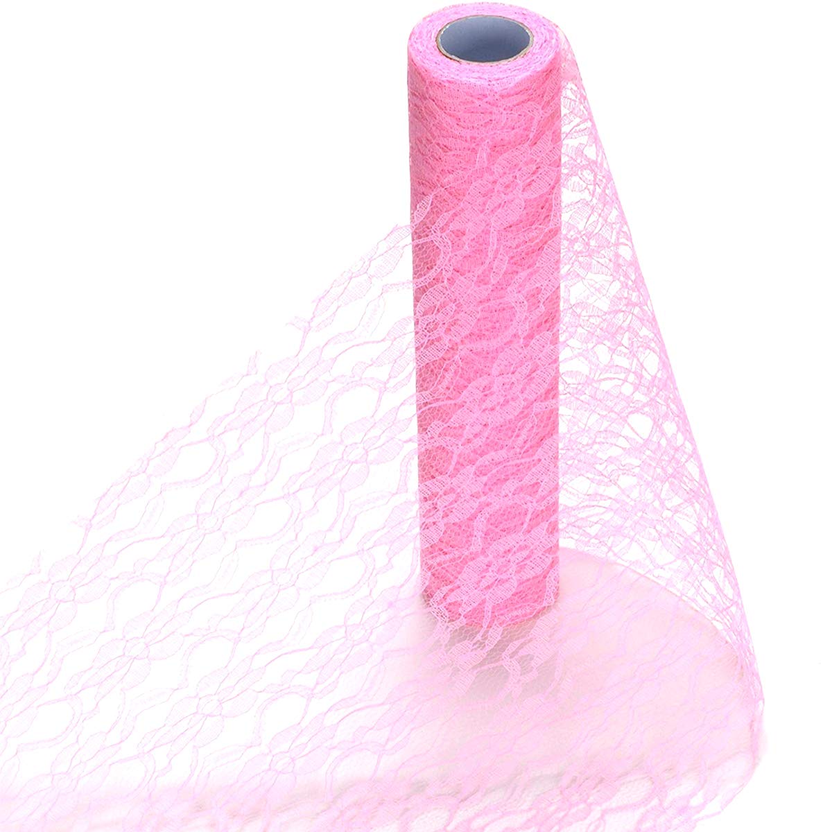 HOMYHOME lace roll 12 inch 73Ft Pink lace Fabric for Wedding lace Table Runners Chair sash Bow DIY Wedding Party Art Craft Decor