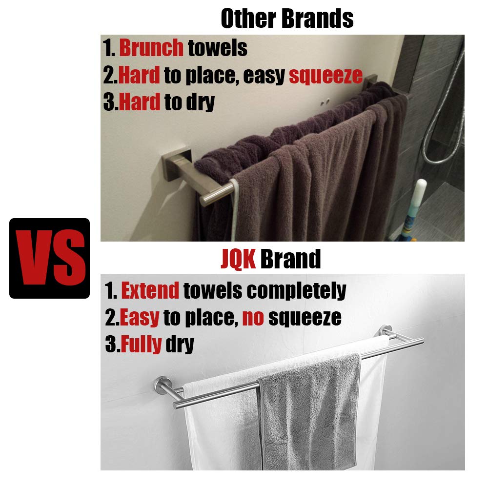 JQK Double Bath Towel Bar  30 Inch 304 Stainless Steel Thicken 0.8mm Towel Rack for Bathroom  Towel Holder Polished Chrome Wall Mount  33 in Total Length 2 Pack  TB100L30-CH-P2