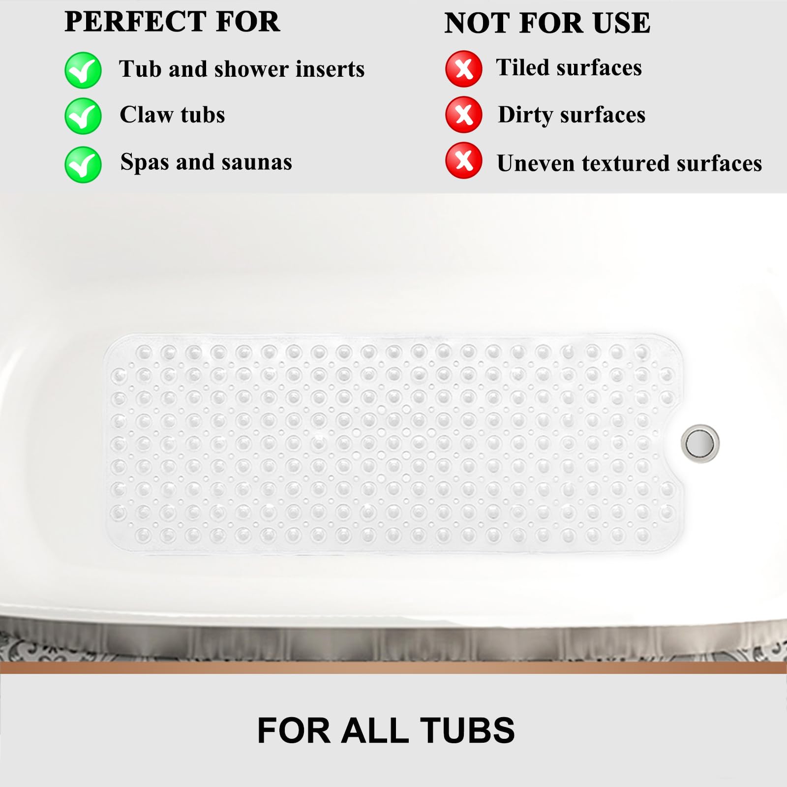 Upgrade Baby Bath Mat Non Slip Extra Long Bathtub Mat For Kids 40 X 16 Inch - Eco Friendly Bath Tub Mat With 200 Big Suction Cup