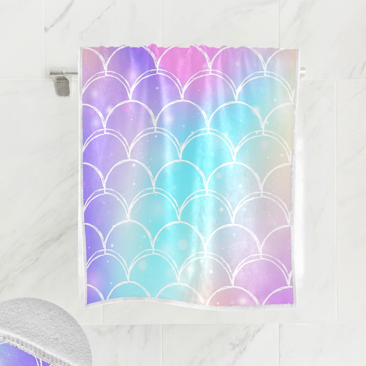 Wamika Glittering Mermaid Scale Hand Bath Towel Shower Towels Set Purple Pink Turquoise Kitchen Hanging Gym Fingertip Bathroom T
