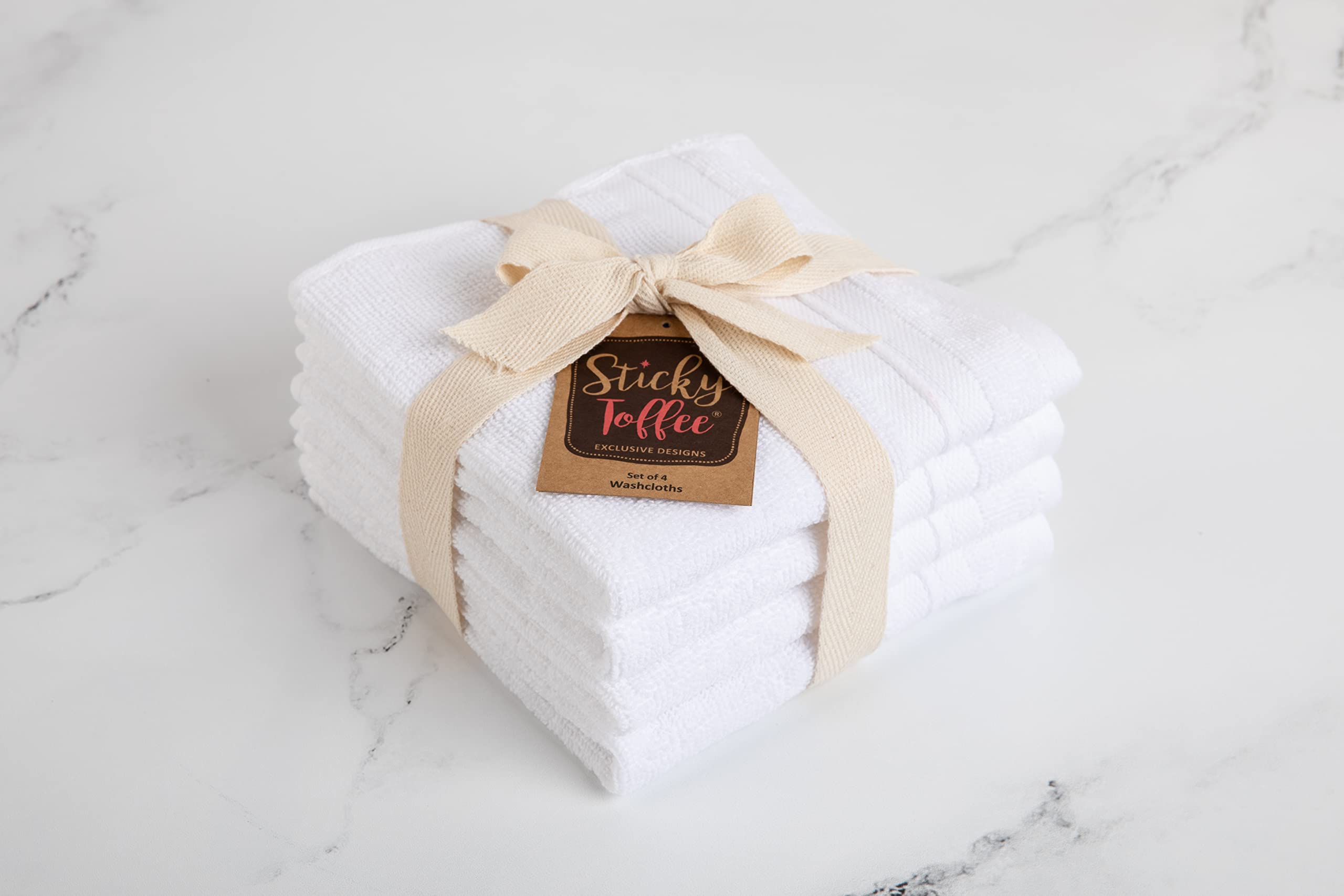 Sticky Toffee Washcloths Set 100% Cotton White, Oeko-Tex Terry Cotton, Soft And Absorbent Wash Cloths For Your Body, Face Towel