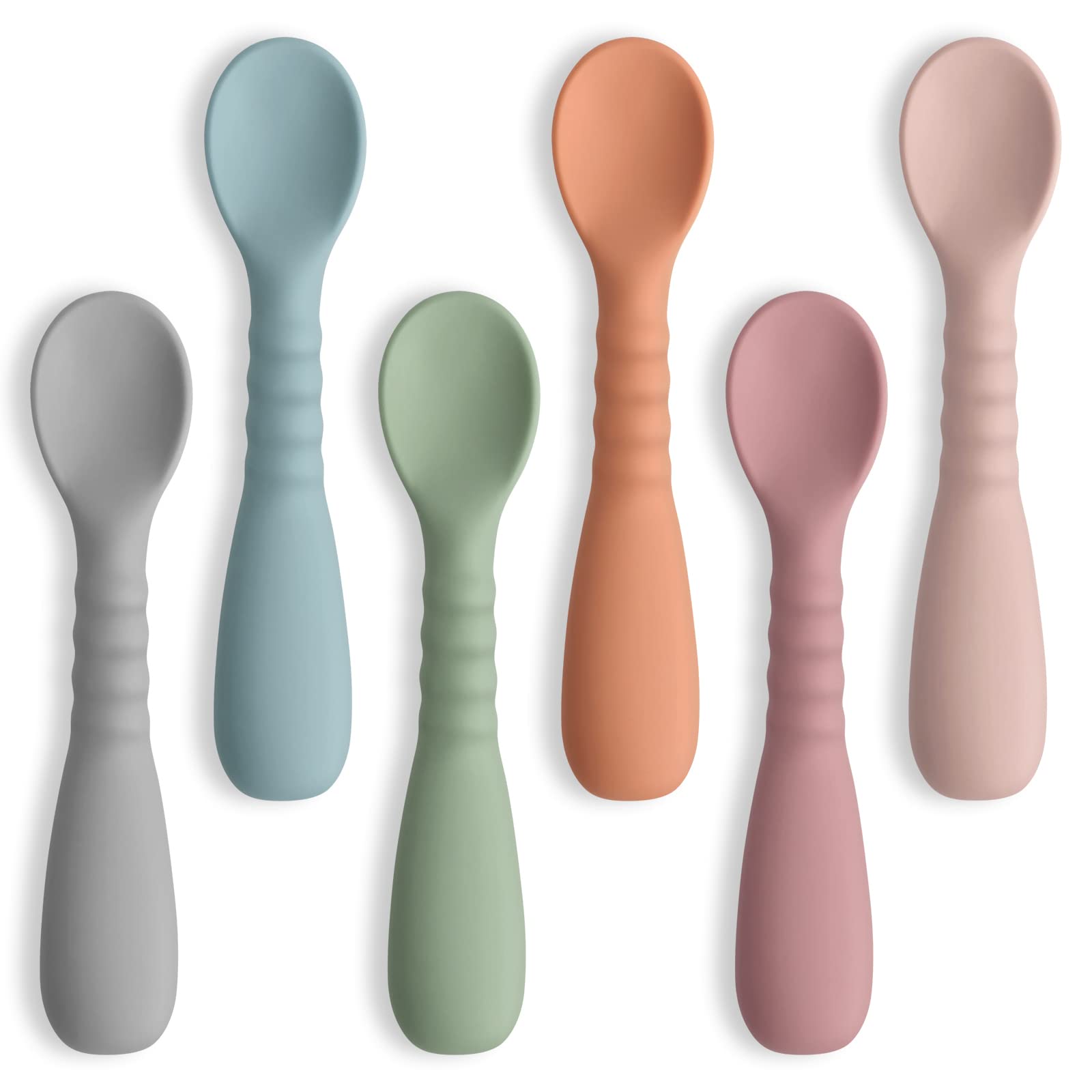 Me.Fan Silicone Baby Feeding Spoons [6 Pack] First Stage Baby Infant Spoons - Baby Utensils Soft Training Spoon Self Feeding - C