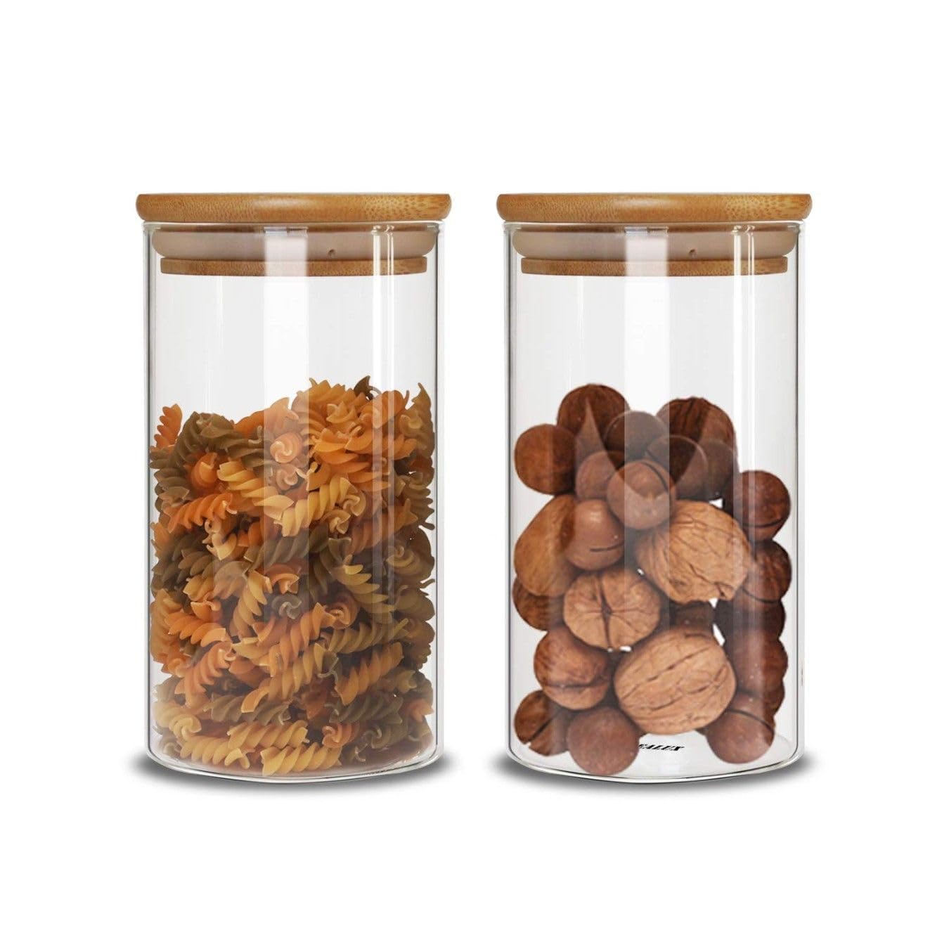 Ganraj Glass Containers Jar With Wooden Lid, 1050 Ml, Set Of 2, Storing Spice Jar For Dry Fruits, Cookies, Sugar, Snacks, Candie