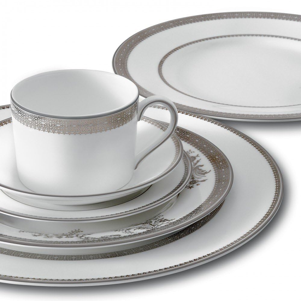 Wedgwood Vera Wang Lace Platinum Covered Sugar Bowl, 4.8", White, Bone China, Model 50127205614