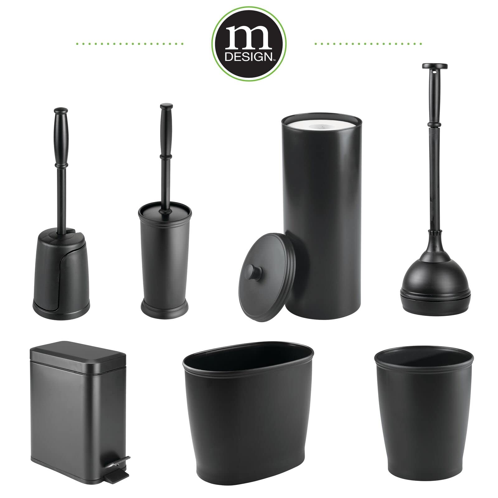 Mdesign Oval Shatter-Resistant Plastic Trash Can, 8.5 Liters, Black, 12'' X 8'' X 10''
