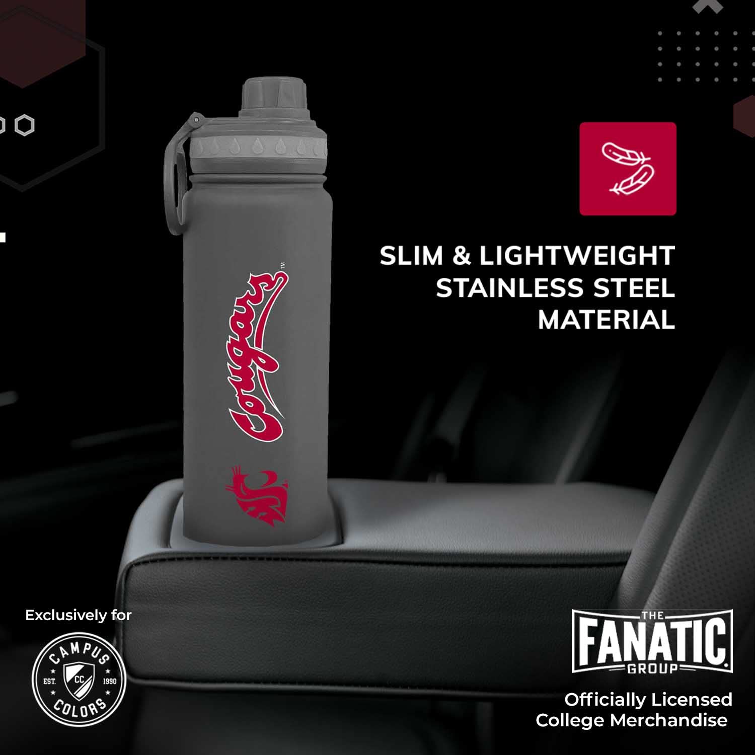 Campus Colors Ncaa Stainless Steel Water Bottle - Twist On Cap - 24 Oz - Carry Clip - Keeps Your Drinks Hot Or Cold For Hours (W