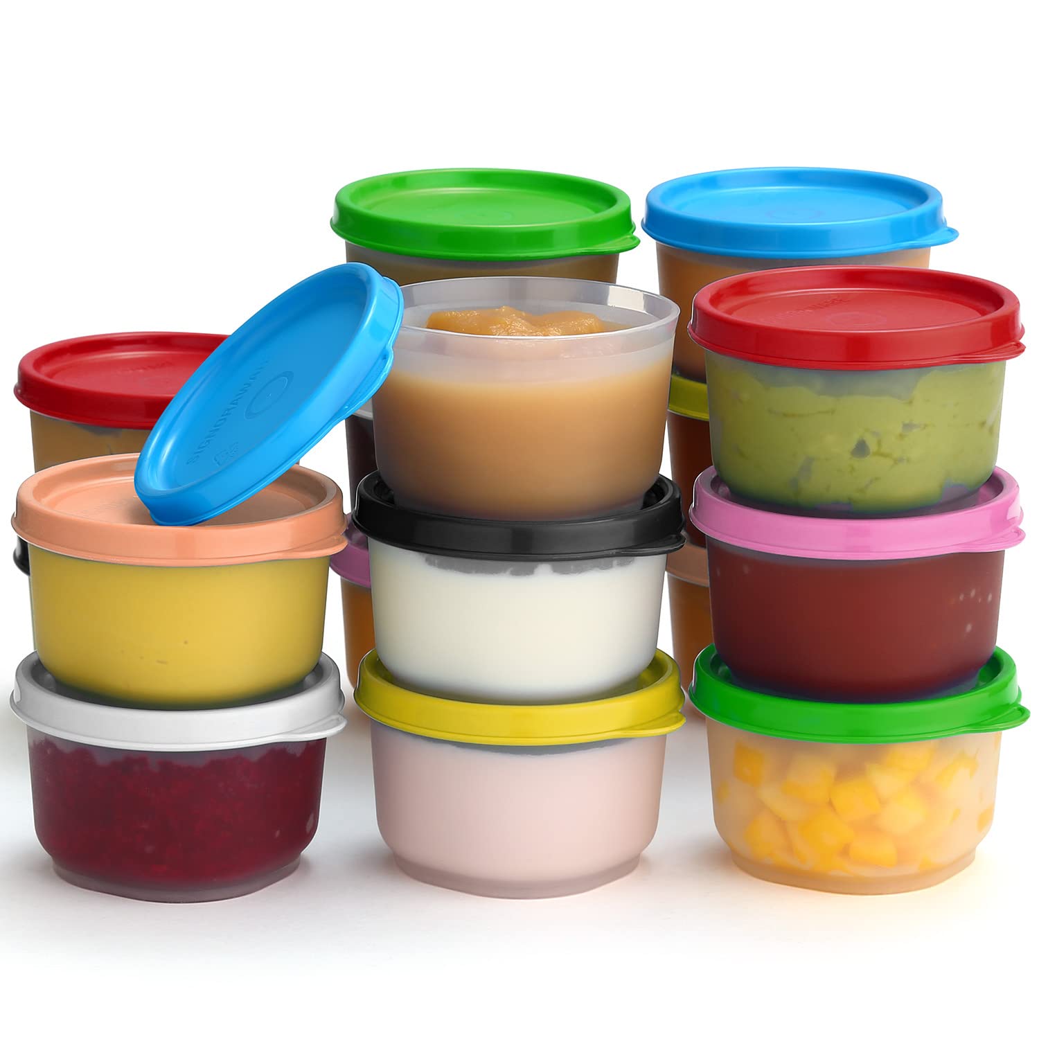 SIGNORA WARE Reusable Plastic Food Storage Containers 16 pack 4 oz. Stackable Airtight Leak proof Containers for Snacks, Nuts, B
