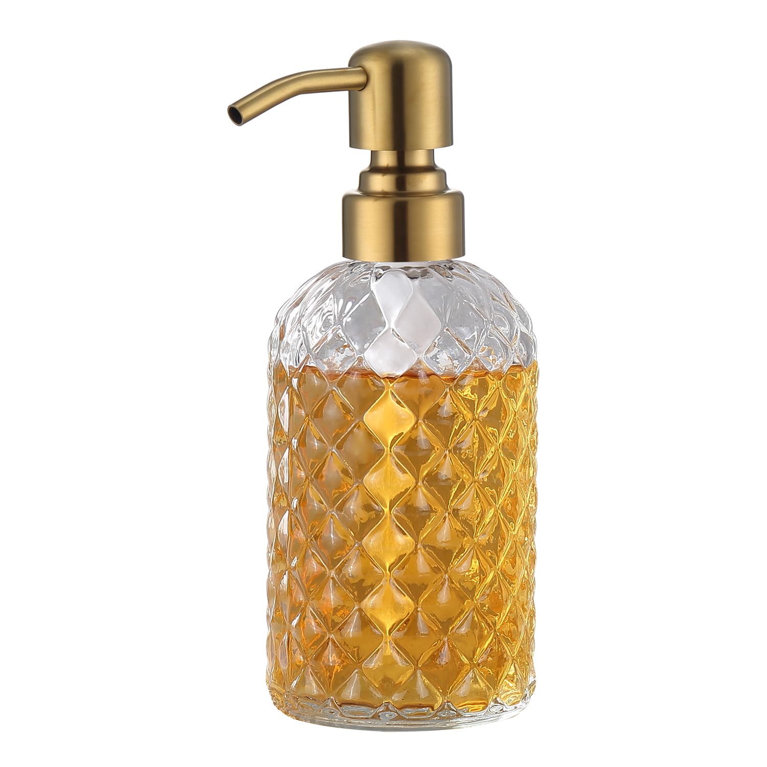 Tutew Glass Gold Bathroom Soap Dispenser,16 Oz Glass Dish Soap Dispenser With Rustproof Stainless Steel Gold Pump, Brushed Gold