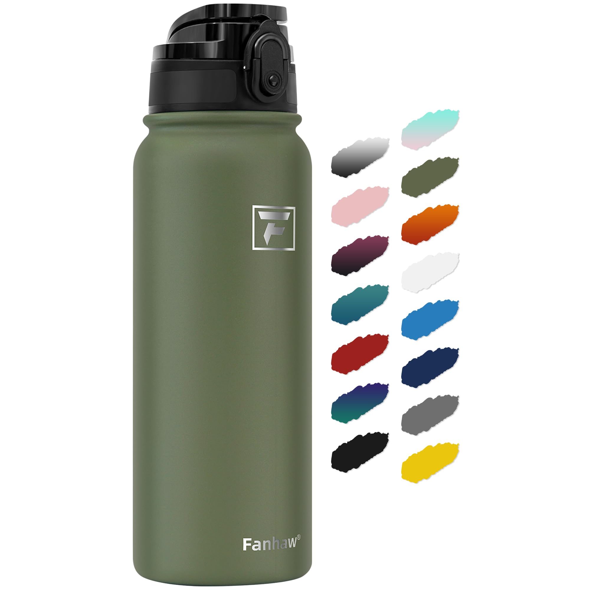 Fanhaw 20 Oz Insulated Stainless Steel Water Bottle With 1 Lid (Chug Lid) - For Kids, Women, Men | Leak & Sweat Proof With Anti-