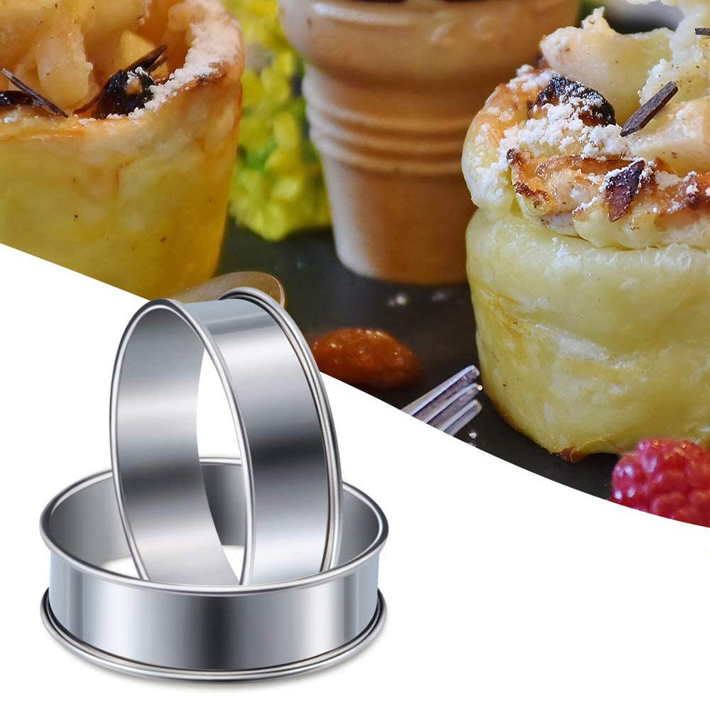 Uncle Jack 6 Pack 4' Double Rolled English Muffin Rings, Stainless Steel Crumpet Rings, Tart Rings, Round