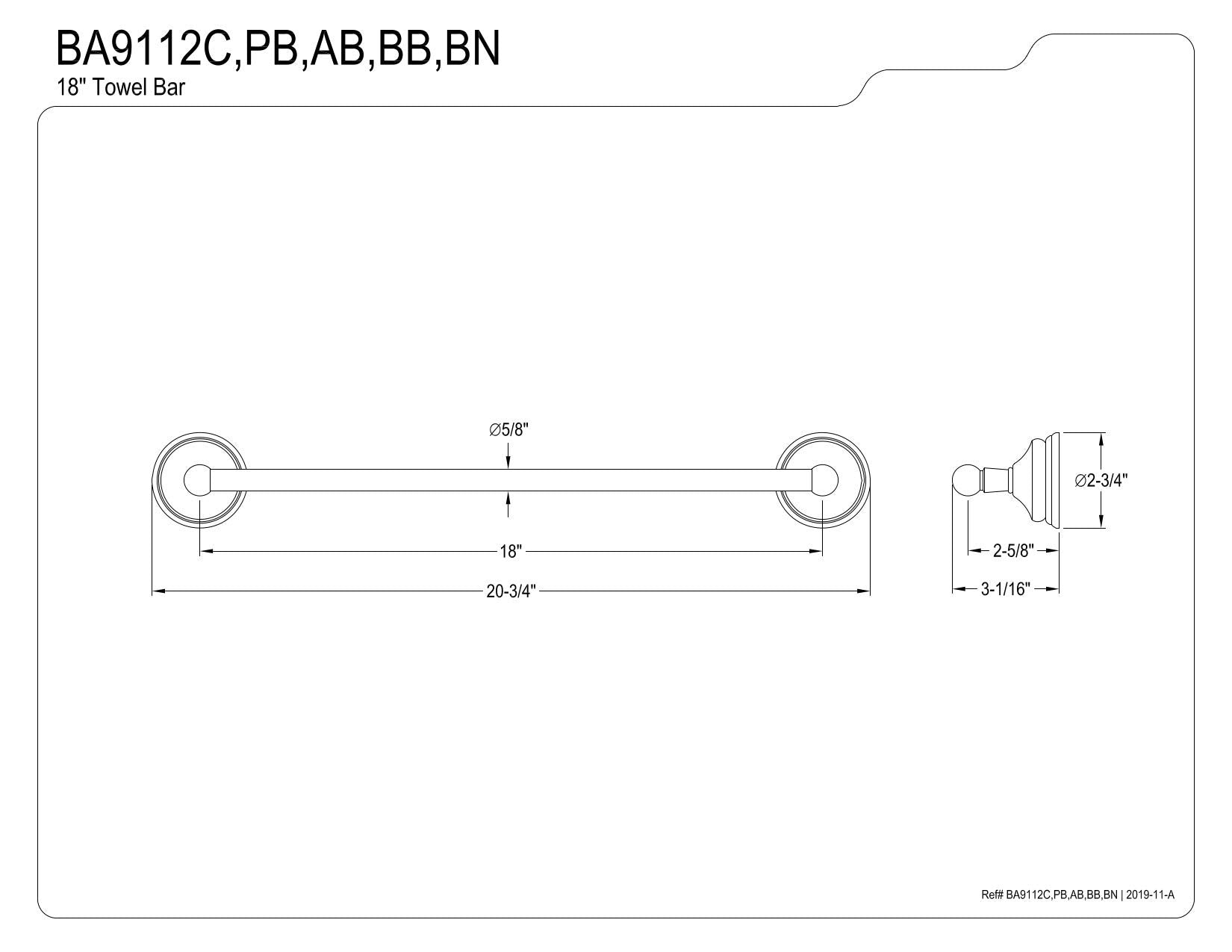 Kingston Brass BA9112BN Water Onyx 18 in. Towel Bar  Brushed Nickel