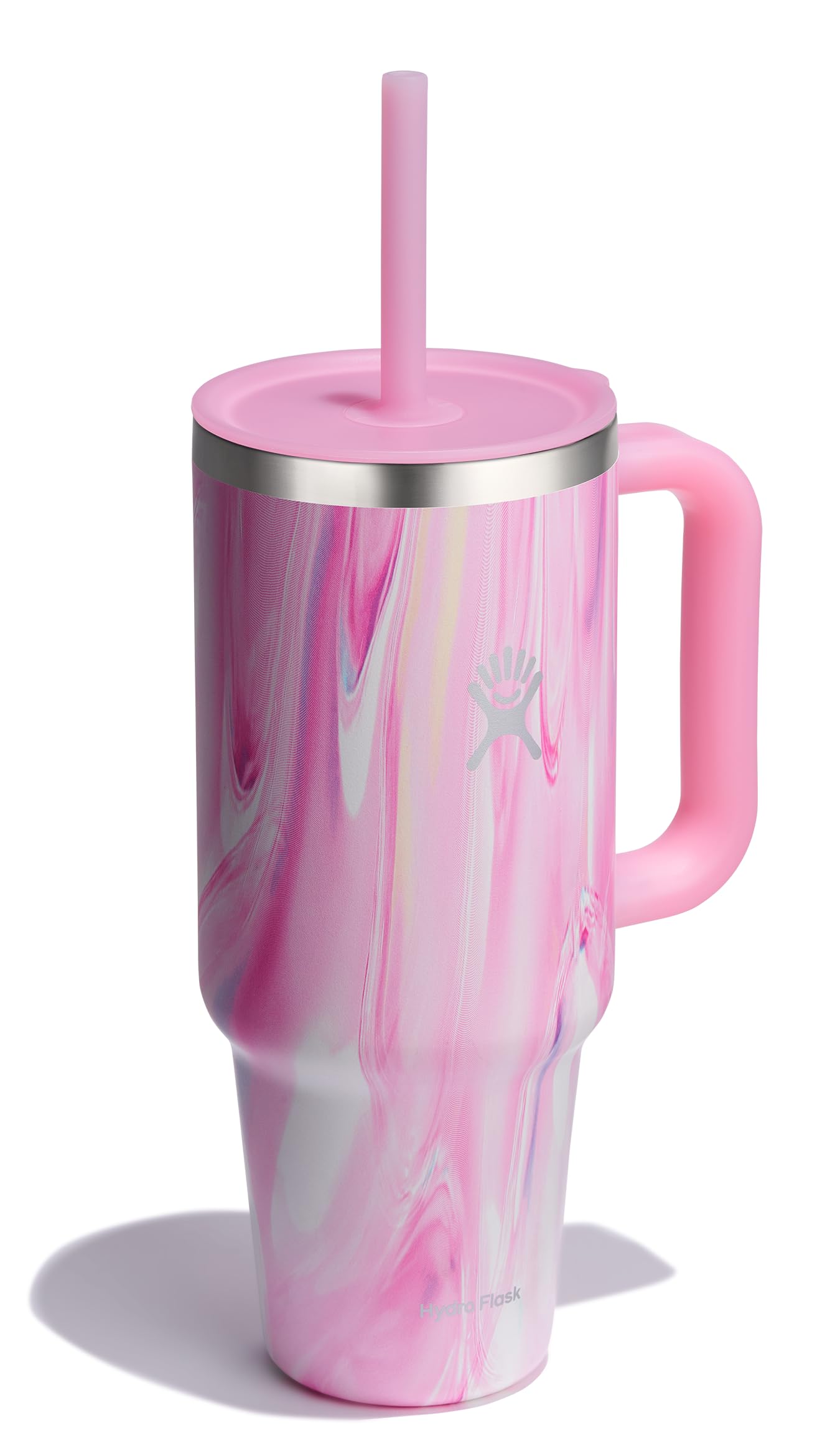 Hydro Flask Travel Tumbler with Handle, Lid and Straw - Insulated Stainless Steel in 40 Oz Jelly Pink