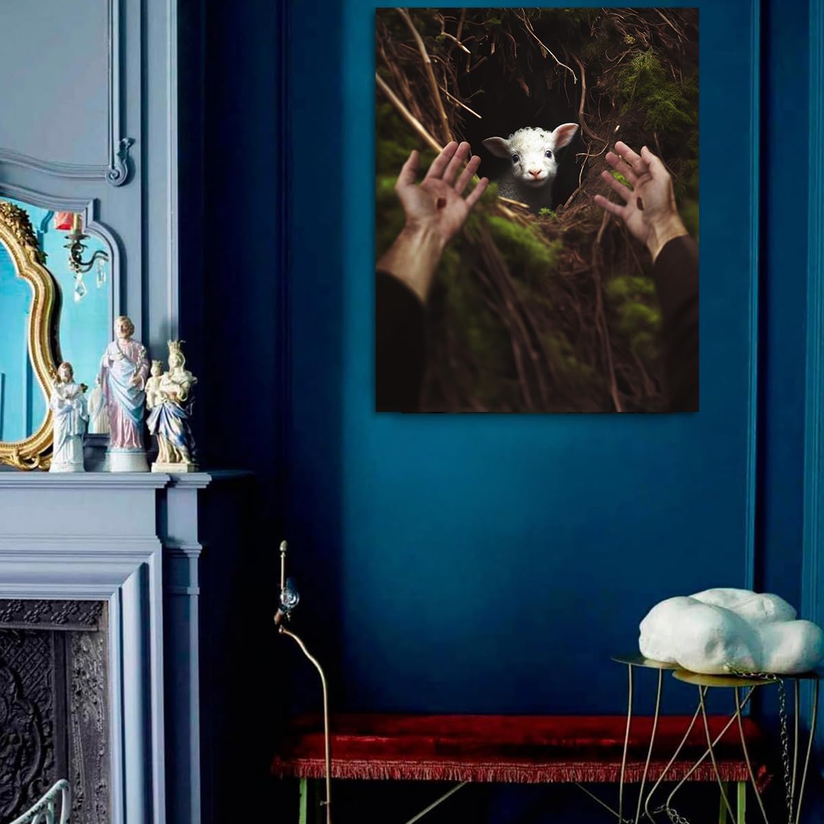 Jesus And Lamb Canvas Wall Art Jesus Reaches Down To Rescue A Lamb Picture Wall Art Canvas Print Christian Home Decor 24X30 Inch