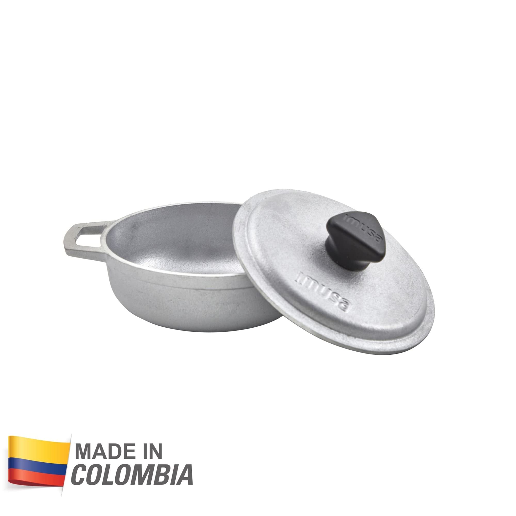 Imusa 0.5Qt Mini Cast Aluminum Traditional Caldero Set With Lid,Silver