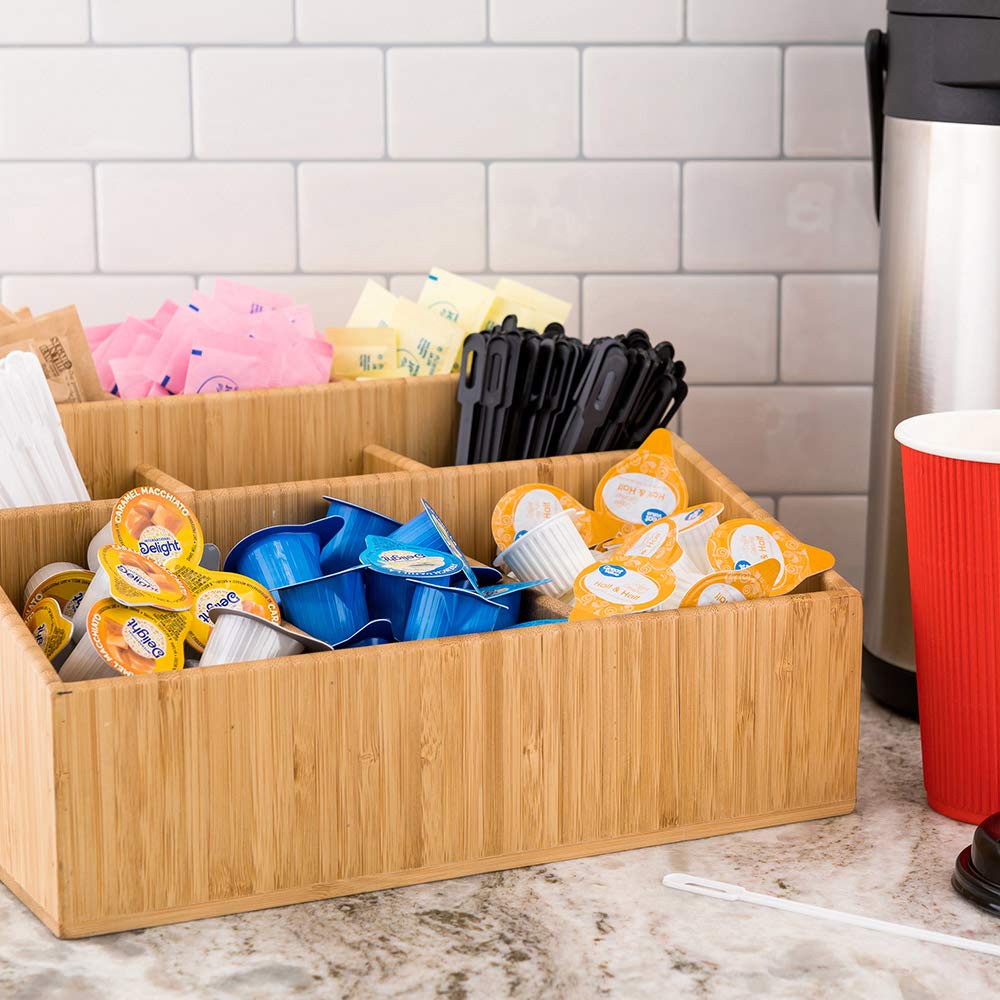 Restaurantware 11.75X5.5 Inch Coffee Condiment Organizer,1 Square Creamer Organizer-9 Compartments,Break-Resistant,Natural Bambo