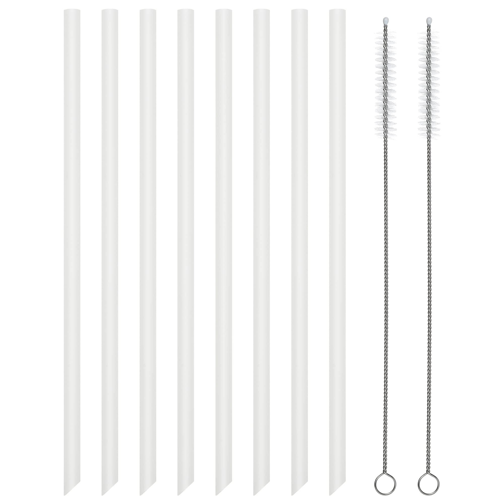 Reusable Silicone Drinking Straws, 8 Pcs Long Straight Flexible Clear Straws With 2 Cleaning Brushes For 20 Oz Rtic/Ozark/Stanle