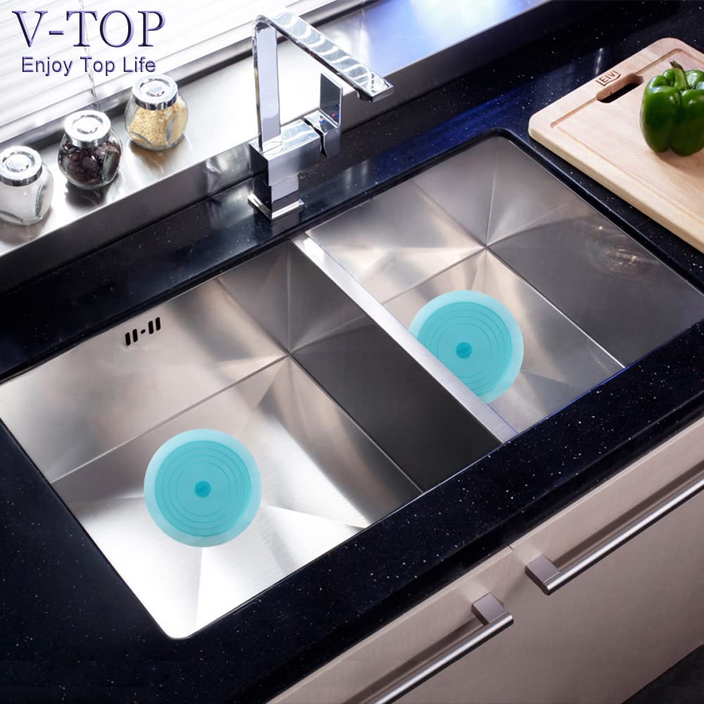 V-TOP Silicone Drain Plug Stopper - 6" Flat Suction Cover - 2 Pack - Blue Transparent for Kitchen, Bathroom & Laundry