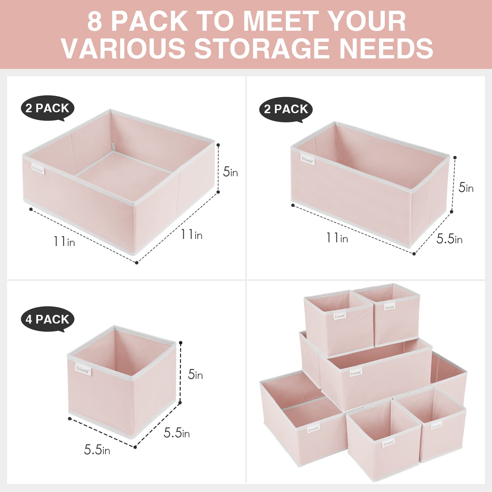 Drawer Organizer Clothes, 8 Pack Underwear Drawer Organizer, Foldable Cloth Storage Box Closet Dresser Drawer Divider Organizer